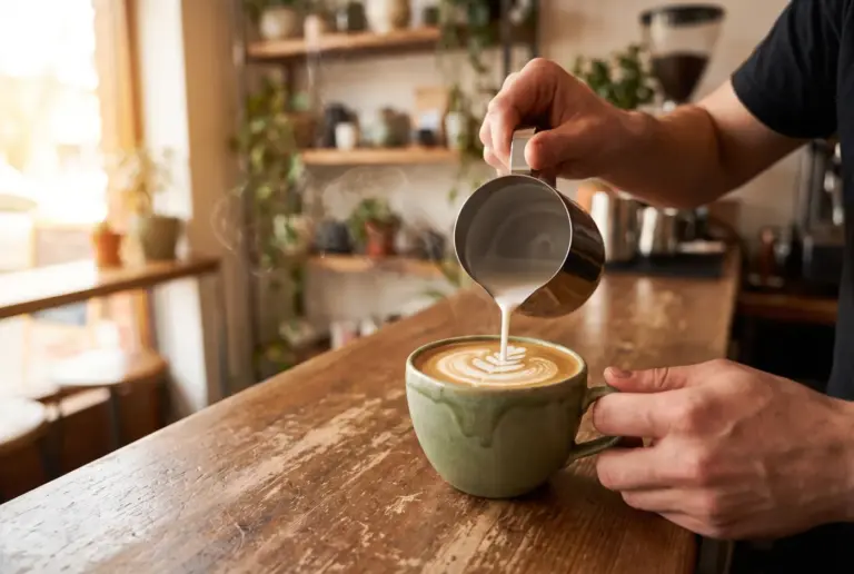 Seramik fincana latte art döken barista