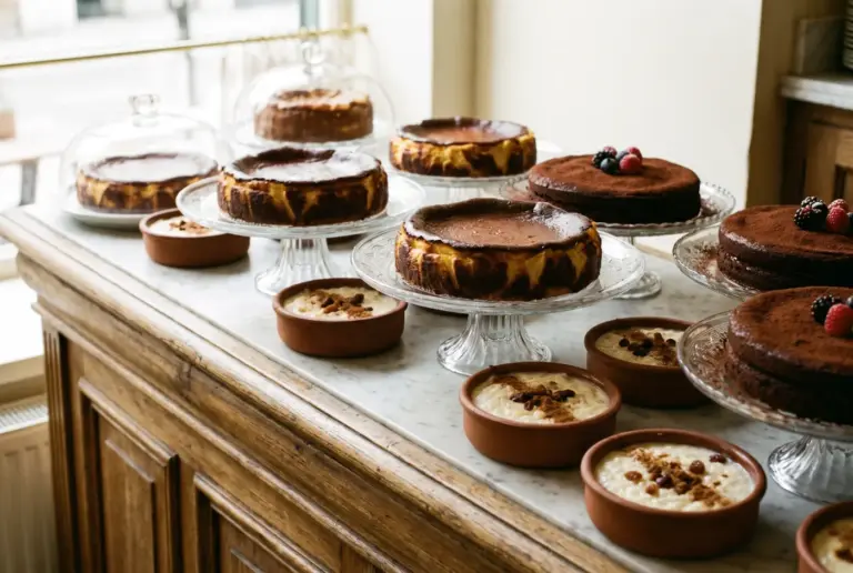 Cheesecake ve fırın sütlaç dolu tatlı tezgâhı