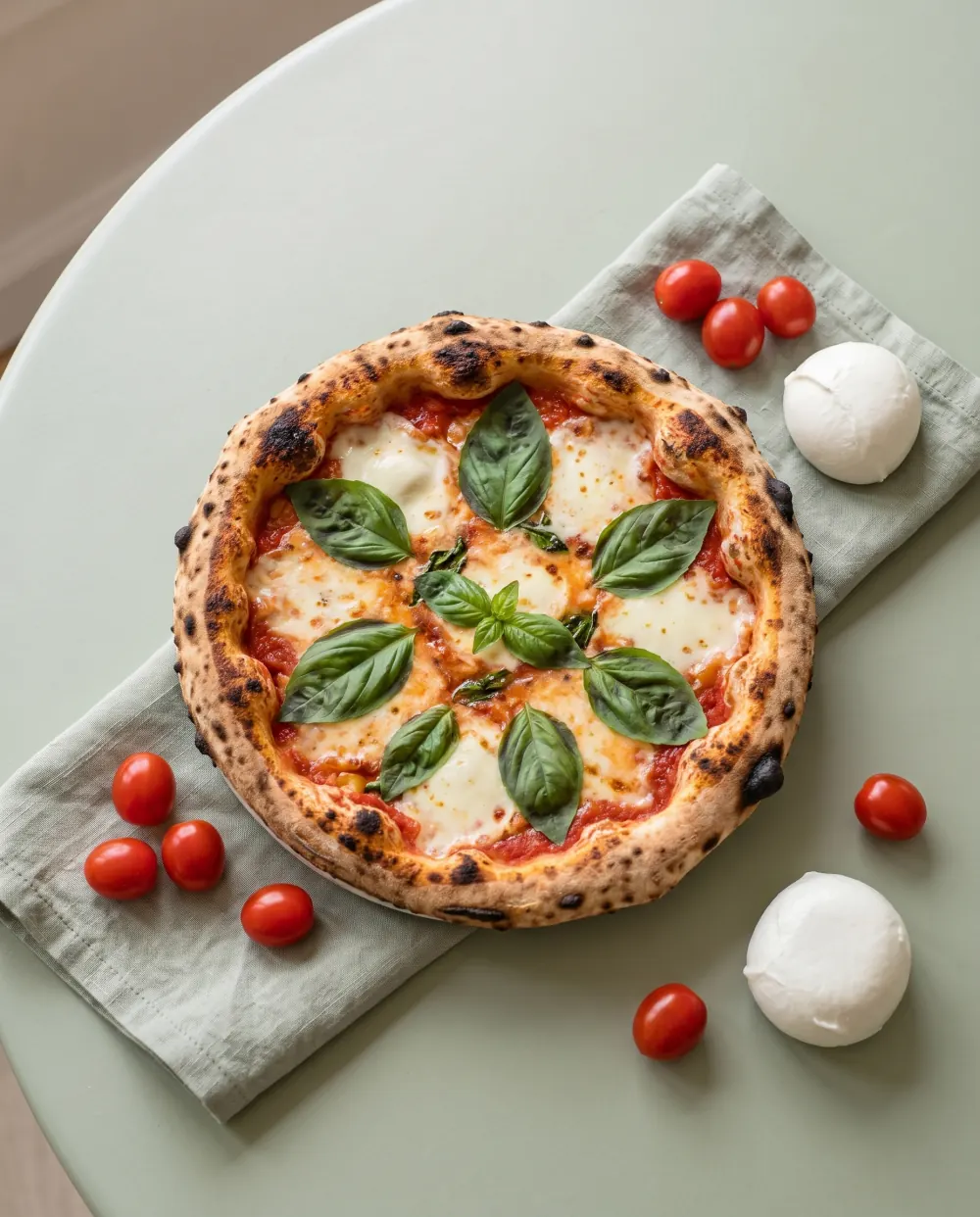 Margherita pizza, üstten görünüm