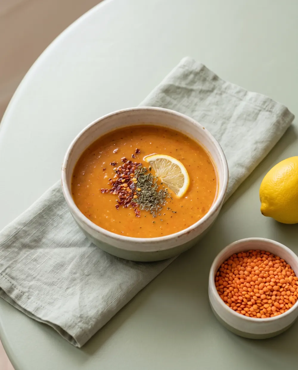 Mercimek çorbası, üstten görünüm