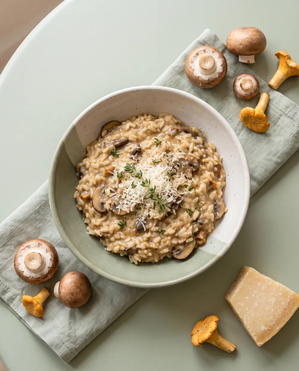 Mantarlı risotto, üstten görünüm